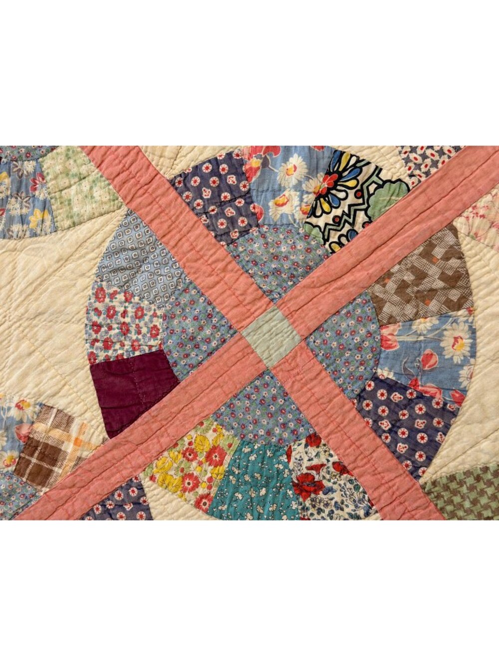 1940s vintage quilt with feedsack fabrics 75" x 76" Flowering Snowball pattern - Picture 5 of 16
